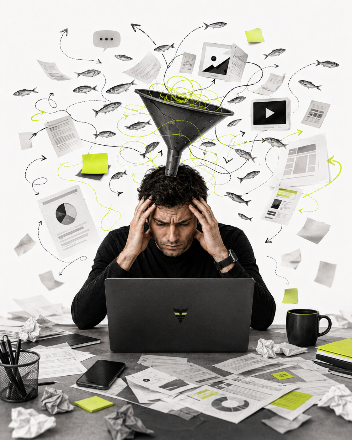 Antes: caos de leads desqualificados e sobrecarga